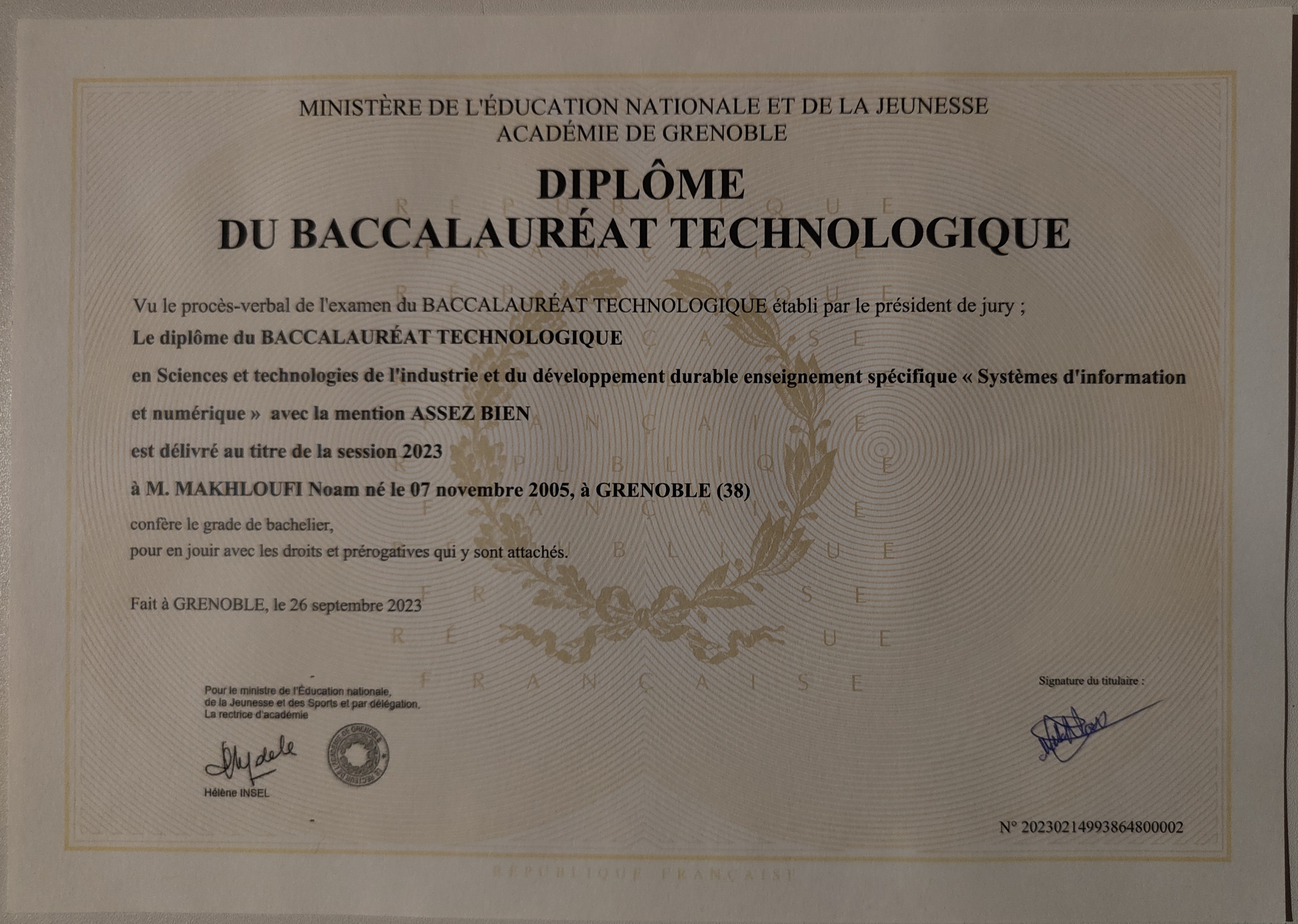 Diplôme du Bac STI2D